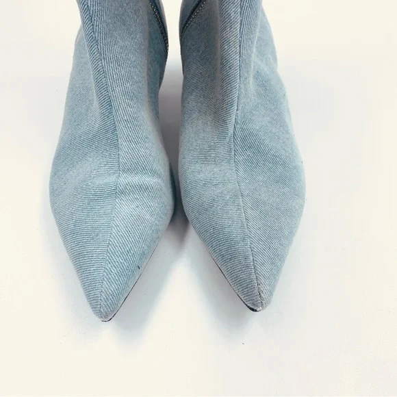Zara Denim Jean Kitten Heel Boots Booties Blue EUC 37 6.5 - Picture 4 of 9